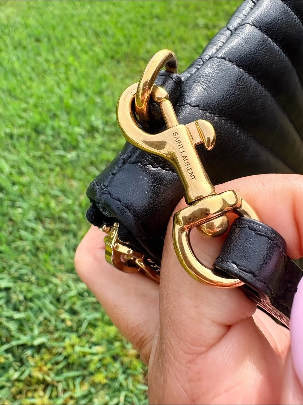 Saint Laurent Black Quilted Chevron Leather Clutch with Gold YSL